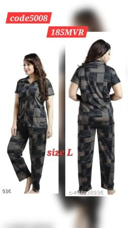 Women’s Black Printed Nightwear Set – Code 5008