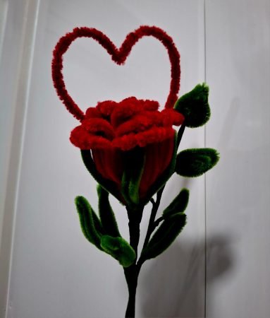 Red Heart Rose Pipe Cleaner Stem