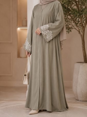 Premium Embroidered Abaya – Sage Green ( Pre-order )