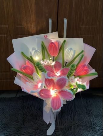 Pink Tulip & Blossom LED Bouquet ✨🌷