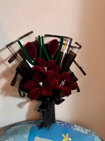 Handcrafted Burgundy Lily & Tulip Bouquet 🖤❤️