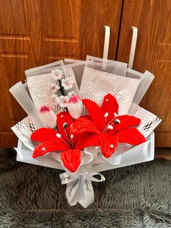 Handcrafted Red Lily & Tulip Bouquet 🌸❤️