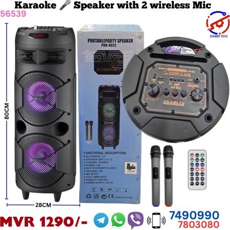 Portable Karaoke Party Speaker with 2 Wireless Microphones