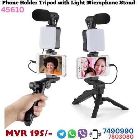 Phone Holder Tripod with LED Light & Microphone