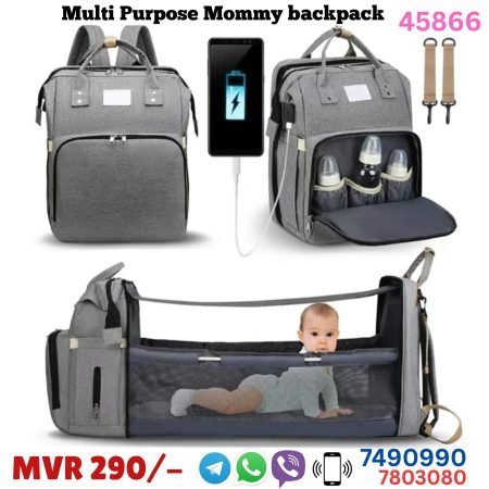 Multi-Purpose Mommy Backpack with Foldable Baby Bed