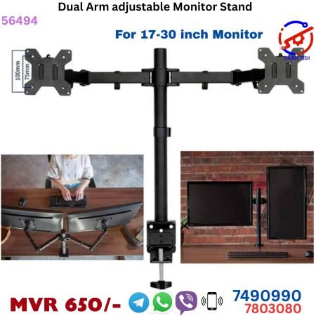 Dual Arm Adjustable Monitor Stand (17–30")