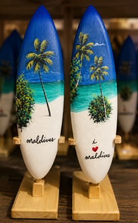 Wooden Painted Surf Board With Stand 25Cm