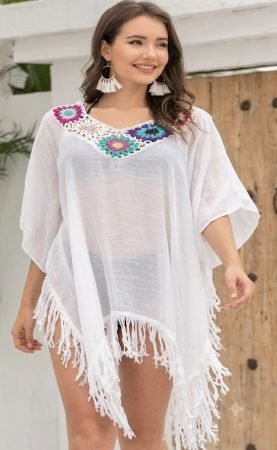 Ladies Neck Coloured Dress (White/Black)