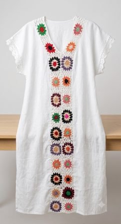 Ladies  Apricot Long Dress (White/Black)
