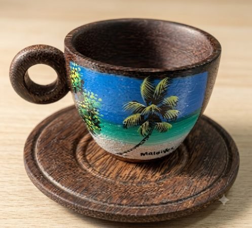 Painted Wooden Cup With Saucer