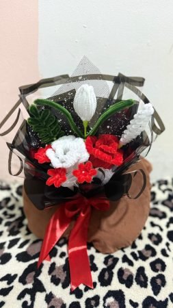 Red & White Bouquet in Black Wrap